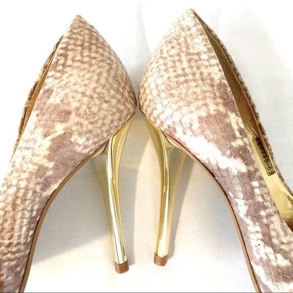 Cathy Jean Tan and Cream Snake Stiletto Pointed Toe Pump - Picture 2 of 6